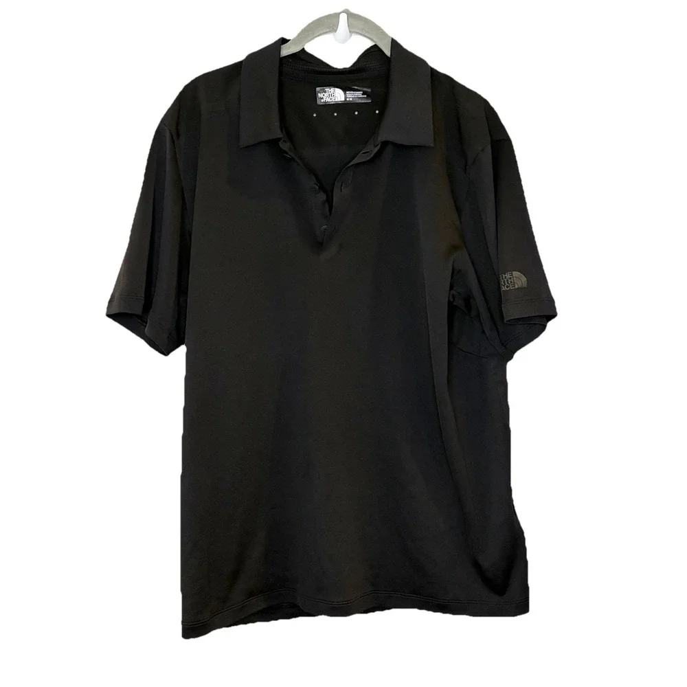 The North Face Polo Shirt Mens M Black FlashDry Performance Golf Hiking Tech